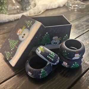 snowman set of 4 napkin rings hand painted wooden kohls new in a snowman box